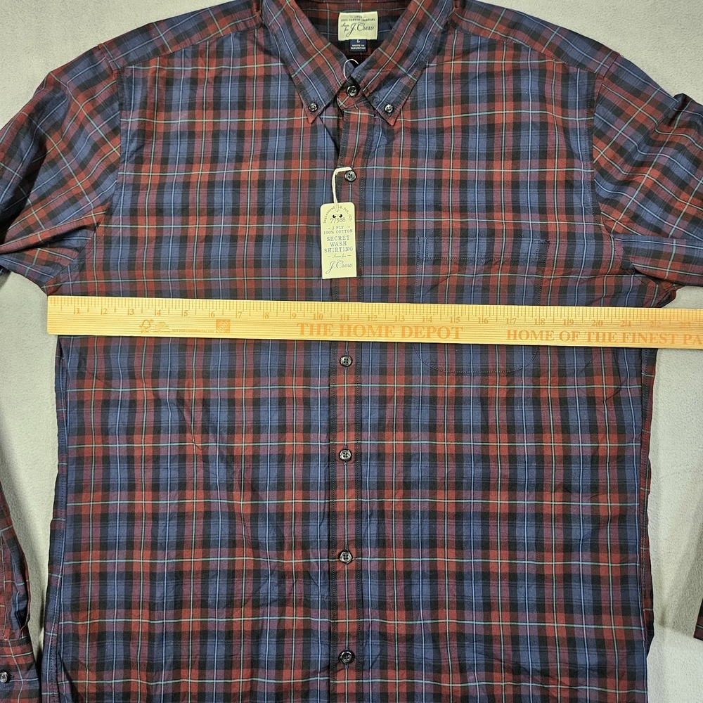 J. Crew Shirt Men Large Button Down Plaid Red Blue Slim 2 Ply Cotton Secret Wash - Picture 7 of 10